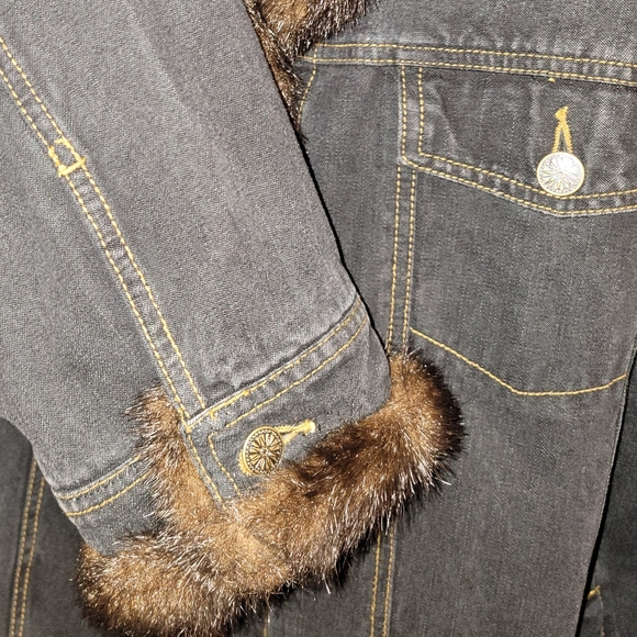 <DENNIS BASSO> Jean Jacket Faux Mink Trim & Removable/Reversible Faux Mink Vest - Picture 12 of 17